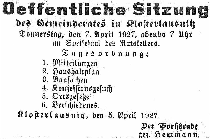 1927-04-07 Kl Gemeinderat